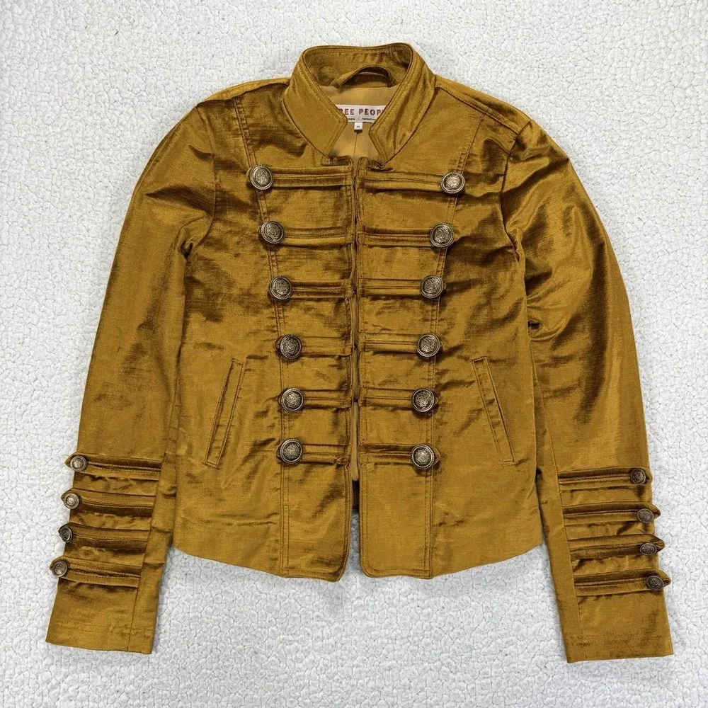 Free People Military Napoleon Jacket Women's XS Gold Boho Festival Steampunk
